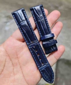 Dây đồng hồ da cá sấu màu xanh navy khâu tay đốt tre lớn