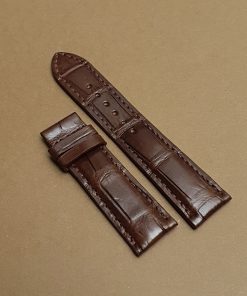 Dây đồng hồ da bụng cá sấu màu nâu khâu máy