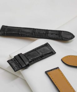 Dây đồng hồ da bụng cá sấu màu đen