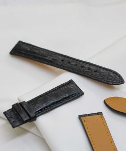 Dây đồng hồ da bụng cá sấu màu đen