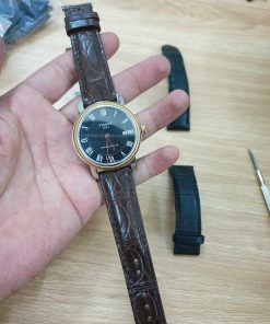 Dây da nâu đất  khâu máy đồng hồ Tissot T-Classic Bridgeport Powermatic 80 T097.407.26.053.00