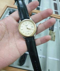 Dây cá sấu đen khâu máy cho đồng hồ Longines Master Collection