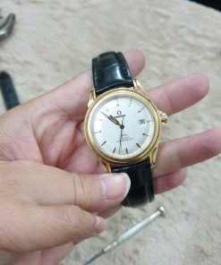 Dây đen khâu máy cho đồng hồ Omega Deville Coaxial Chronometer 18k Gold 37.5mm