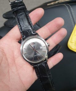 Dây da màu đen khâu máy đồng hồ Orient