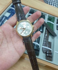 Dây da nâu đất khâu máy đồng hồ Tissot Pr 100 T101.417.36.031.00