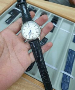 Dây da màu đen khâu máy đồng hồ Orient