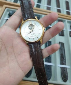 Dây da nâu đất khâu máy đồng hồ Tissot Powermatic T063.907.36.038.00