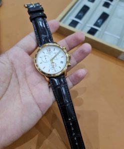 Dây da nâu đất khâu máy đồng hồ Tissot Quickster Chronograph White Dial T095.417.36.037.00