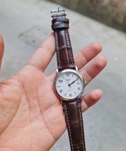 Dây da cá sấu màu nâu đất khâu tay lót chống thấm cho đồng hồ Longines Master Collection