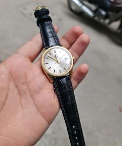 Dây da cá sấu màu đen khâu tay lót chống thấm cho đồng hồ Omega Seamaster De Ville