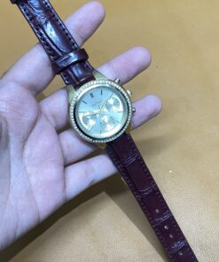 Dây cá sấu đỏ cho đồng hồ Caravelle New York Quartz 44L182 Crystal Chronograph size 17-14
