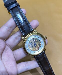 Dây cá sấu nâu cho đồng hồ Ogival Skeleton Diamond 358.61-2AMR-GL size 20-18