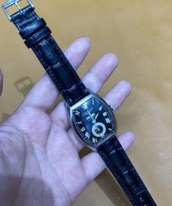 Dây cá sấu đen cho đồng hồ Longines Evidenza Triple Calendar Moonphase size 18-16