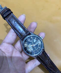 Dây cá sấu nâu cho đồng hồ Jacques Lemans Nostalgie N-206C size 22-20