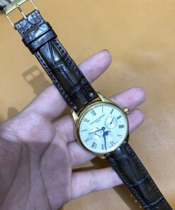 Dây cá sấu nâu cho Đồng Hồ Frederique Constant Moonphase FC-260WR5B5 size 20-18