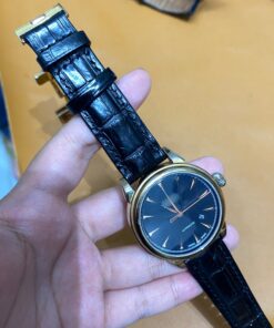 Dây đồng hồ da cá sấu đen ETN dành cho Đồng hồ Bulova Accutron 64C104 Gemini Automatic size 20-18