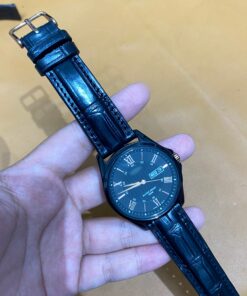 Dây đồng hồ da cá sấu đen ETN dành cho Đồng Hồ Casio MTP-1384BUL-1AVDF size 20-18