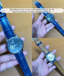 Dây đồng hồ da cá sấu xanh navy ETN size 20-18 dành cho Đồng hồ Seiko Presage SSA367J1