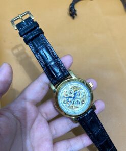 Dây đồng hồ da cá sấu đen ETN dành cho Đồng Hồ Trias Skeleton Watch Model Accapella size 20-18