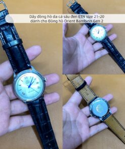 Dây đồng hồ da cá sấu đen ETN dành cho Đồng Hồ Orient Bambino Gen 2 size 21-20