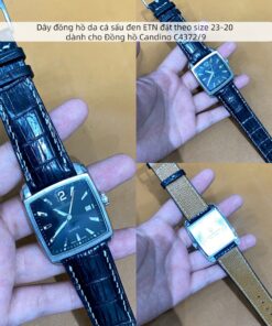 Dây đồng hồ da cá sấu đen ETN đặt theo size 23-20 cho Đồng hồ Candino C4372/9