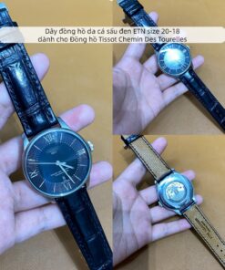 Dây đồng hồ da cá sấu đen ETN size 20-18 dành cho Đồng hồ Tissot Chemin Des Tourelles