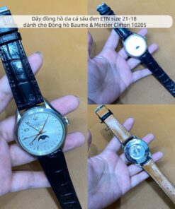 Dây đồng hồ da cá sấu đen ETN size 21-18 dành cho Đồng hồ Baume & Mercier Clifton 10205