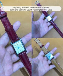 Dây đồng hồ da cá sấu đỏ ETN size 19-14 dành cho Đồng hồ Coach Rectangle Silver Case