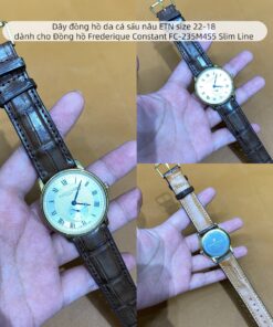 Dây đồng hồ da cá sấu nâu ETN size 22-18 dành cho Đồng hồ Frederique Constant FC-235M4S5 Slim Line