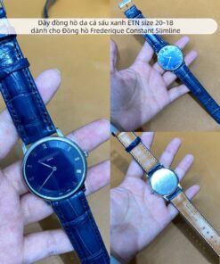 Dây đồng hồ da cá sấu xanh ETN size 20-18 dành cho Đồng hồ Frederique Constant Slimline FC-200RN5S36