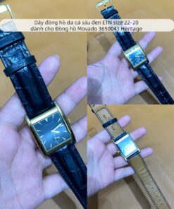 Dây đồng hồ da cá sấu đen ETN size 22-20 dành cho Đồng hồ Movado 3650043 Heritage