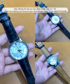 Dây đồng hồ da cá sấu đen ETN size 22-18 dành cho Đồng hồ Orient Sun And Moon Gen 5 RA-AK0310S30B