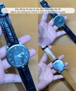 Dây đồng hồ da cá sấu đen ETN size 20-18 dành cho Đồng hồ Tissot T-Classic Tradition Quartz