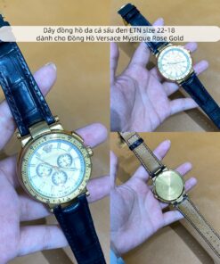 Dây đồng hồ da cá sấu đen ETN size 22-18 dành cho Đồng Hồ Versace Mystique Rose Gold