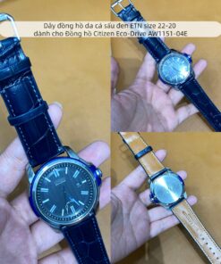 Dây đồng hồ da cá sấu đen ETN size 22-20 dành cho Đồng hồ Citizen Eco-Drive AW1151-04E