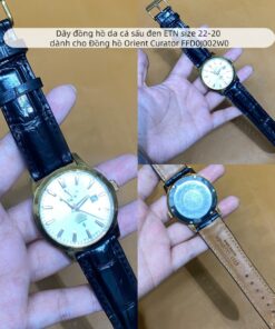 Dây đồng hồ da cá sấu đen ETN size 22-20 dành cho Đồng hồ Orient Curator FFD0J002W0