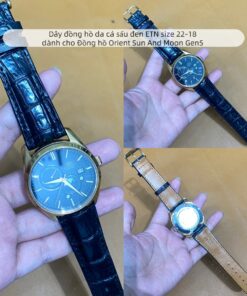 Dây đồng hồ da cá sấu đen ETN size 22-18 dành cho Đồng hồ Orient Sun And Moon Gen5