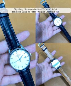 Dây đồng hồ da cá sấu đen ETN size 19 -18 dành cho Đồng hồ Patek Philippe Calatrava 18K