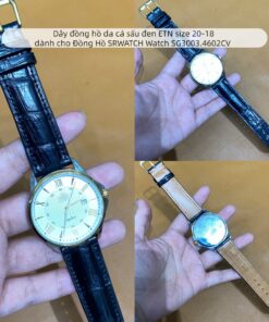 Dây đồng hồ da cá sấu đen ETN size 20-18 dành cho Đồng Hồ SRWATCH Watch SG3003.4602CV