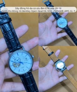 Dây đồng hồ da cá sấu đen ETN size 20-18 dành cho Đồng Hồ Bentley Open Heart BL1832-25MWWB-AMS-GL-T