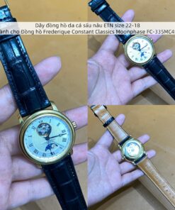 Dây đồng hồ da cá sấu đen ETN size 22-18 dành cho Đồng hồ Frederique Constant Classics Moonphase FC-335MC4P5