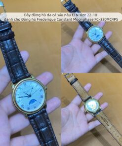 Dây đồng hồ da cá sấu nâu ETN size 22-18 dành cho Đồng hồ Frederique Constant Moonphase FC-330MC4P5