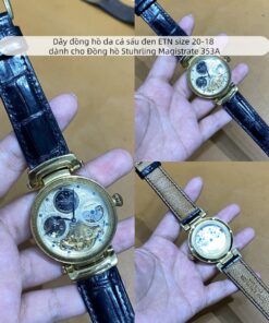 Dây đồng hồ da cá sấu đen ETN size 20-18 dành cho Đồng hồ Stuhrling Magistrate 353A