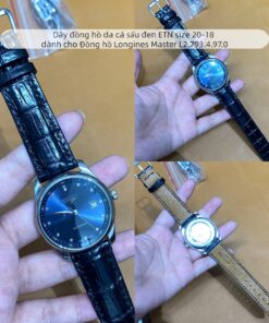 Dây đồng hồ da cá sấu đen ETN size 20-18 dành cho Đồng hồ Longines Master L2.793.4.97.0