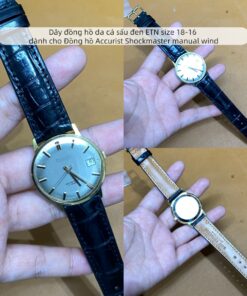 Dây đồng hồ da cá sấu đen ETN size 18-16 dành cho Đồng hồ Accurist Shockmaster manual wind