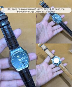 Dây đồng hồ da cá sấu nâu ETN size 18-16 dành cho Đồng hồ Vintage Orient 3 Star Crystal