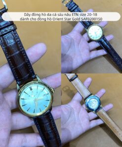 Dây đồng hồ da cá sấu nâu ETN size 20-18 dành cho đồng hồ Orient Star Gold SAF02001S0
