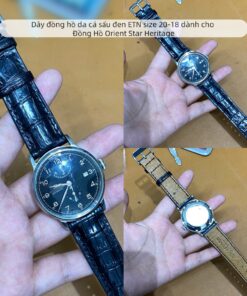 Dây đồng hồ da cá sấu đen ETN size 20-18 dành cho Đồng Hồ Orient Star Heritage