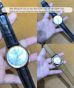 Dây đồng hồ da cá sấu đen ETN size 20-18 dành cho Đồng hồ Tissot Chemin Des Tourelles Powermatic 80