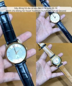 Dây đồng hồ da cá sấu đen ETN size 20-18 dành cho Đồng hồ Tissot Tradition Automatic Small Second